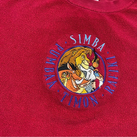 Vintage Disney Lion King Sweater Adult M Red 90s Disney Store Fleece Pullover - Picture 5 of 15